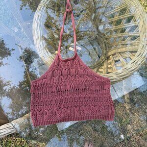 Charlotte Russe Rose Pink Crochet Crop Top (Size M)